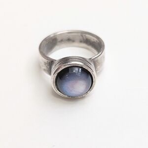 Silver Tone Ring With Moonstone Style Glass